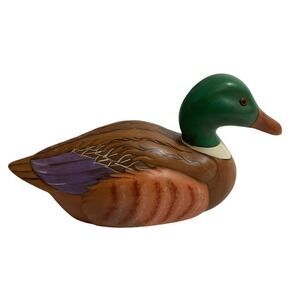 Unbranded Duck Decoy Set 2pc Brown Good Ceramic Mallard & Wood Canvasback
